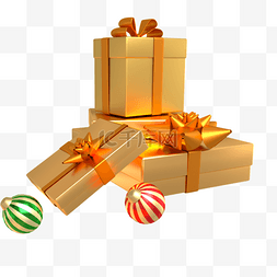 圣诞节装饰礼盒图片_3d圣诞节金色装饰礼盒