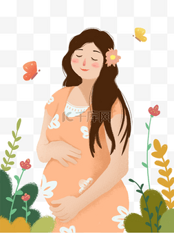 卡通怀孕的妈妈图片_手绘卡通幸福的妈妈免扣元素