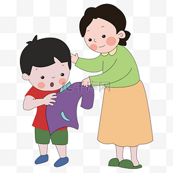 父亲母亲孩子背影图片_卡通妈妈给孩子穿衣服