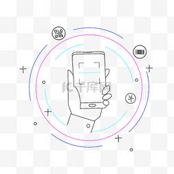 线条手绘手机图片_手绘线条手机扫码图片