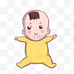 工装连体裤图片_穿黄色连体服饰的婴儿插画