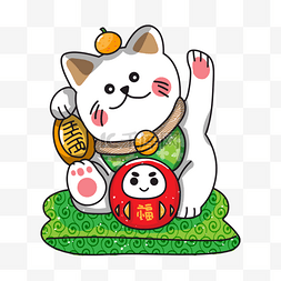 日本招财猫元素图片_金币桔子招手日本卡通招财猫