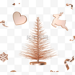 立体圣诞树图片_金色立体圣诞树麋鹿爱心质感立体