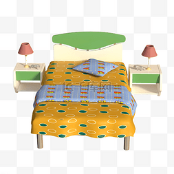 床位线稿图片_儿童房的单人床