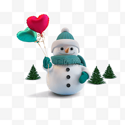 绿色爱心气球图片_拿爱心气球的雪人3d元素