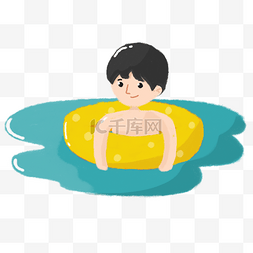 夏季小男孩游泳图片_夏季彩色可爱男孩游泳手绘卡通