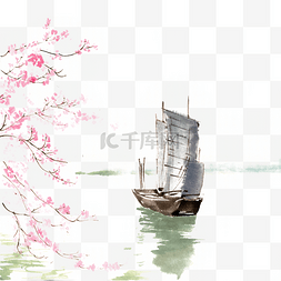 海面的小船图片_小船桃花三月下扬州