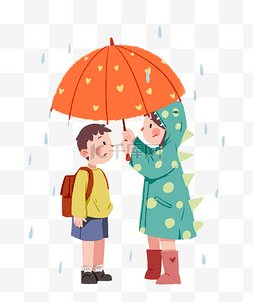 男孩雨天打伞图片_女孩小男孩伞