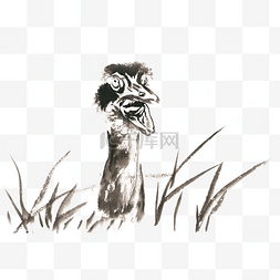 草丛中的秃鹫水墨画PNG免抠素材