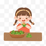 端午节女孩吃粽子端午习俗