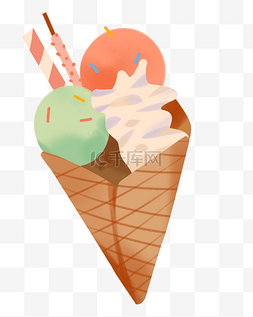 夏日手绘扁平风糖霜冰淇淋