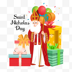 气球拉礼物图片_saint nicholas day手持拐杖的红衣老人