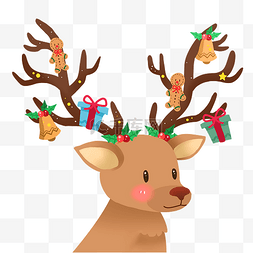圣诞节元素鹿角图片_圣诞挂着礼物麋鹿