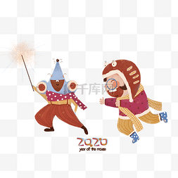 新年中国红图片_2020可爱少女鼠年新春放烟花