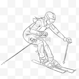 冬天结冰的花朵图片_手绘线描创意滑雪人物