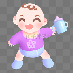 蓝色衣服婴儿图片_开心喝奶的婴儿插图
