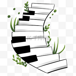 创意植物元素图片_创意钢琴台阶插画