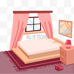 卧室墙画图片_卧室粉色窗帘家具