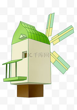卡通绿色风车图片_绿色的风车装饰插画