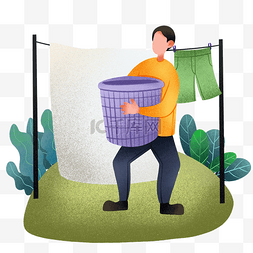 洗衣服晾衣服男孩