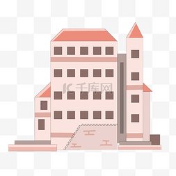 粉色建筑插画图片_粉色复古城堡建筑插画