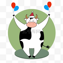 动物卡通鼻子图片_手绘卡通圣诞牛气球插画