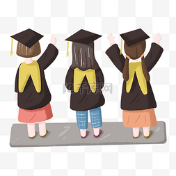 六一同乐惠图片_毕业季女生穿学士服一同庆祝背影