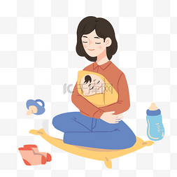 奶壶图片_抱着婴儿睡觉的妈妈的插画