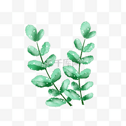 水彩绿色植物叶子图片_手绘水彩风绿色植物叶子透明底免