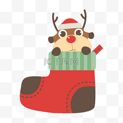 可爱乖巧素材图片_礼品袜圣诞麋鹿剪贴画