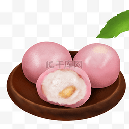 粉色青团图片_清明节美食一盘青团