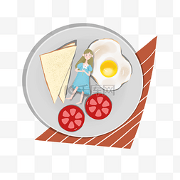 美食海报插画图片_一份西式早餐和女孩