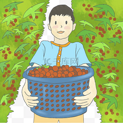 叶子男孩图片_劳动节植物摘水果卡通