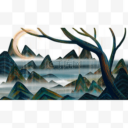山海经中国风壁画图案