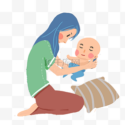 母亲节抱着婴儿的妈妈手绘插画