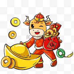 红色新年福袋图片_2021新年牛送福袋