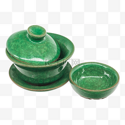 线描盖碗茶图片_绿色瓷釉盖碗茶具