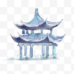 古建筑水墨图片_灰色水墨亭子插画