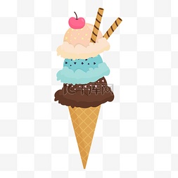 甜筒上的冰淇淋球图片_三色球甜筒