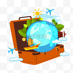 假期行李箱图片_创意矢量假期环球旅行