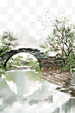 远山树木图片_乡间的桥