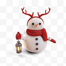 圣诞立体雪花图片_3d立体拿油灯的雪人元素