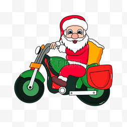 手绘卡通摩托车圣诞老人插画