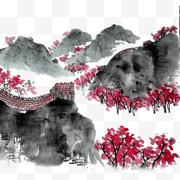 水墨国画梅花图片_中国万里长城桃花梅花水墨