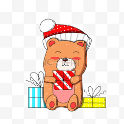 圣诞节小熊图片_手绘线性小熊