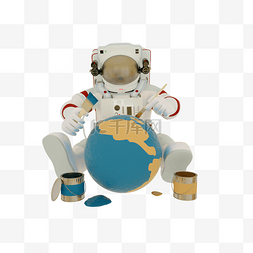 微粒体3D插画宇航员与地球