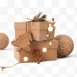 棕色团图片_复古圣诞节礼盒3d元素