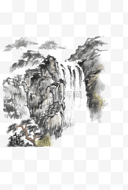 中国风水墨画瀑布