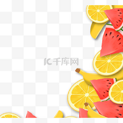 红色西瓜水果图片_夏季夏天绿色菠萝黄色柠檬红色西