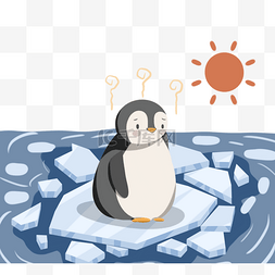 手绘冰川融化企鹅元素